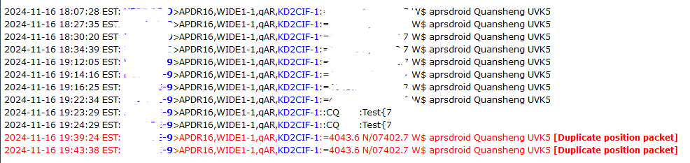 Results from aprs.fi